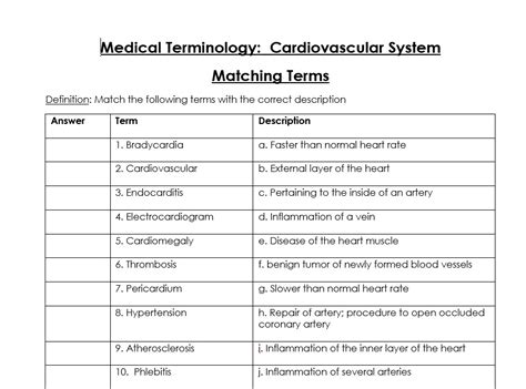 Word Hike Medical study of the heart answers .